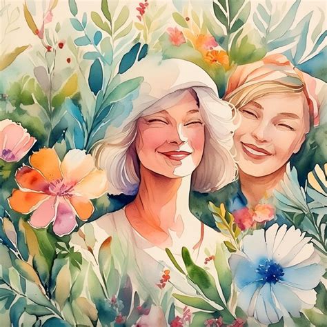 Premium Photo | A painting of a woman and a woman with flowers