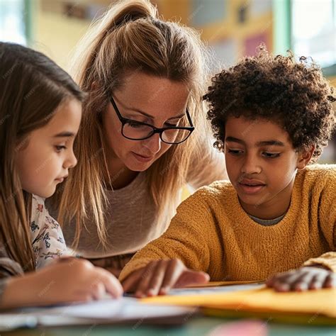 teacher guiding students   learning activity  class premium