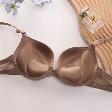 Double Padded Push Up Bra For Small Breast Glossy Solid Hollow Out Thin