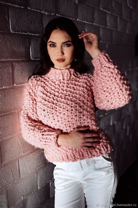 Свитеры: Женский свитер крупной вязки в цвете пудра Knitted Coat, Hand ...
