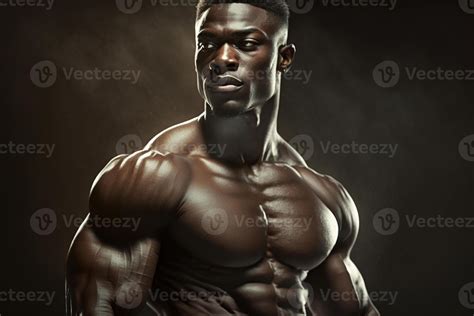 Strong black athlete, muscular man, African American bodybuilder