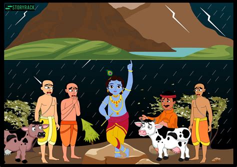 Krishna lifting Govardhan hill | Storyrack