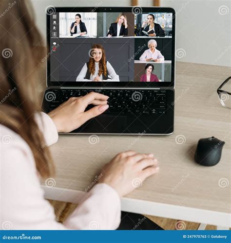 Online Interview Group Video Chat Woman Colleagues Stock Image - Image
