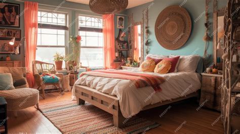 Premium Photo | Bedroom decor home interior design bohemian eclectic style