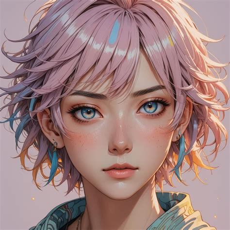 resolution young androgynous anime character head  shoulders