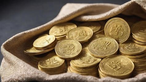Premium Photo | Golden rmb coins in cloth bag