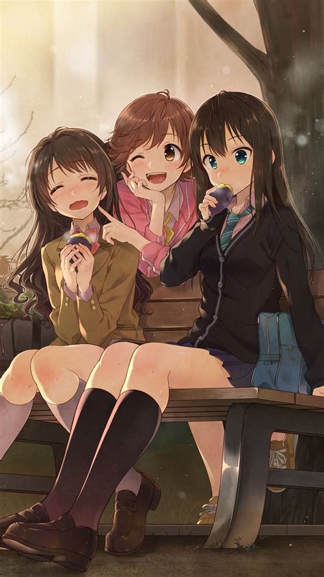 Download 3 Anime Best Friends Sitting Wallpaper | Wallpapers.com