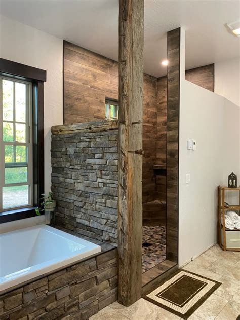 Loving my new master shower | Rustic bathroom shower, Rustic bathrooms ...