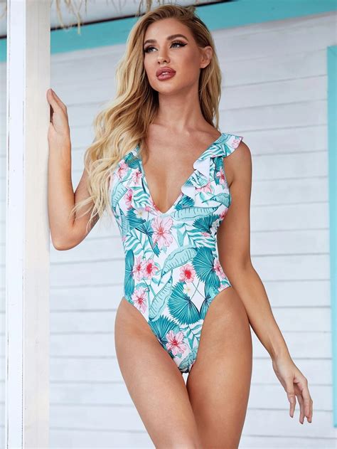 European and American Printed One Piece Women Sexy Swimsuit - Bikini