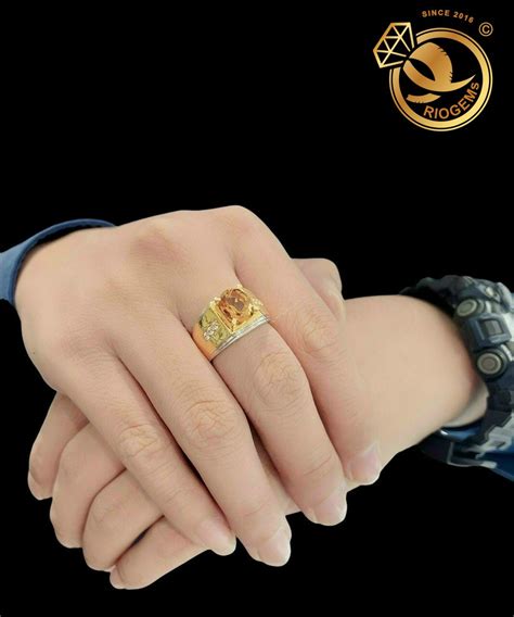 Nhẫn nam VÀNG 18K đính viên chủ đá CITRINE sắc nét