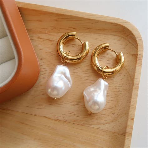 Gold Wedding Pearl Dangle Earrings Lightweight Dangle - Etsy