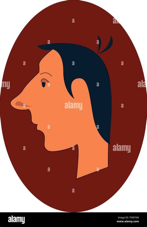 The side view of a boy with a long nose and blue hair on a brown oval background vector color ...