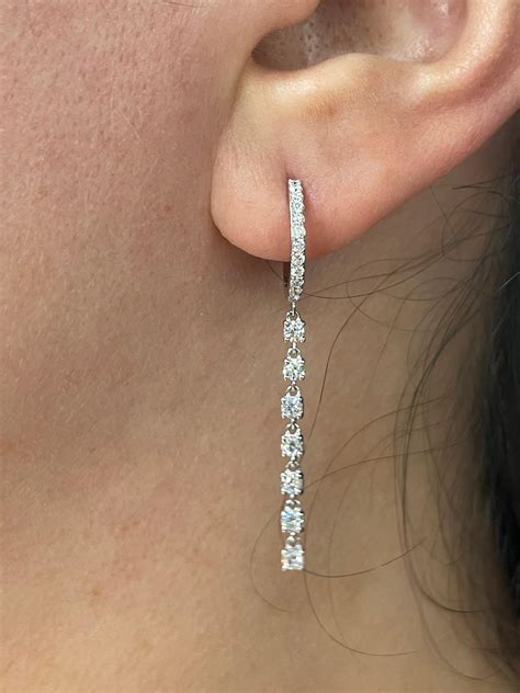 Diamond Hoop Dangle Drop Earrings 0.93 Carats 18 Karat White Gold For