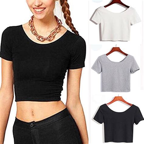 Travelwant 2Pcs/Set Women's Basic Short Sleeve Crop Top Cotton Crop Tee
