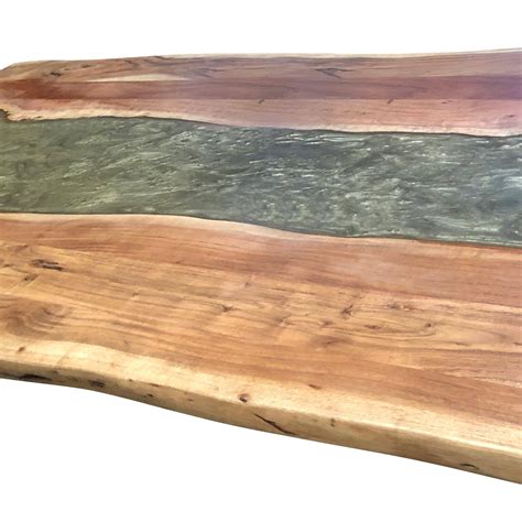 River Run Tabletop Epoxy Resin Live Edge Slab Dining Table Top - Grey