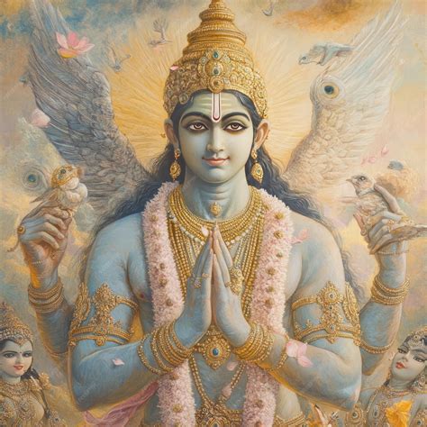 detailed depiction  vishnu  hindu deity  multiple arms