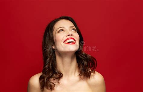 Beautiful Smiling Young Woman with Red Lipstick Stock Photo - Image of ...