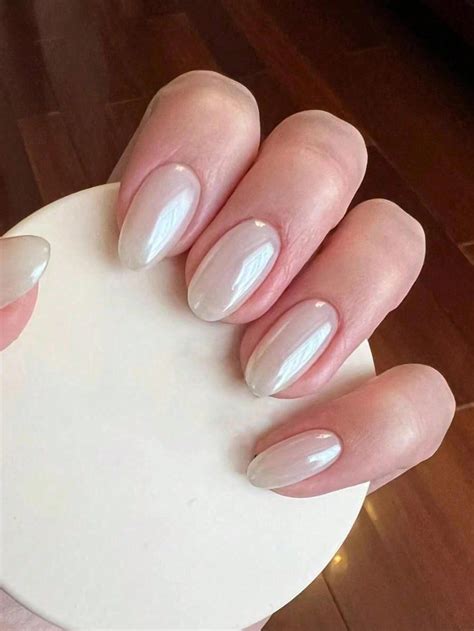 pcs short almond shape white aurora false nails kit  upgrade