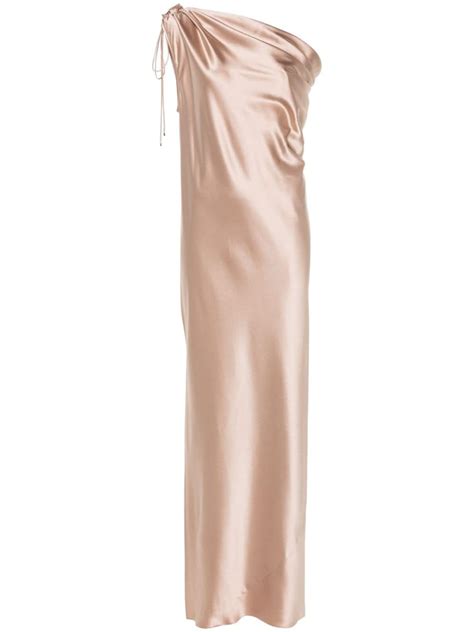 Max Mara Draped Silk Satin One Shoulder Dress In Bronze | ModeSens