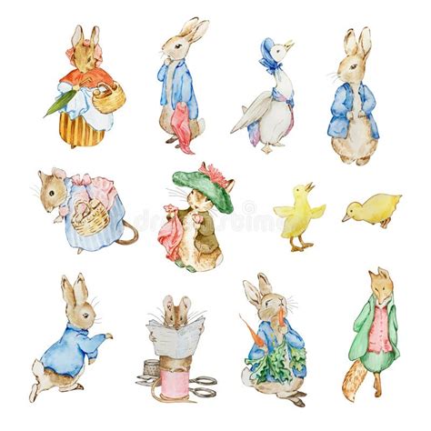 ilustradores de acuarela amigos de peter rabbit stock de ilustracion