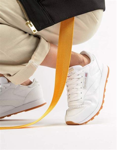 Reebok Classic white leather sneakers with gum sole | White leather ...