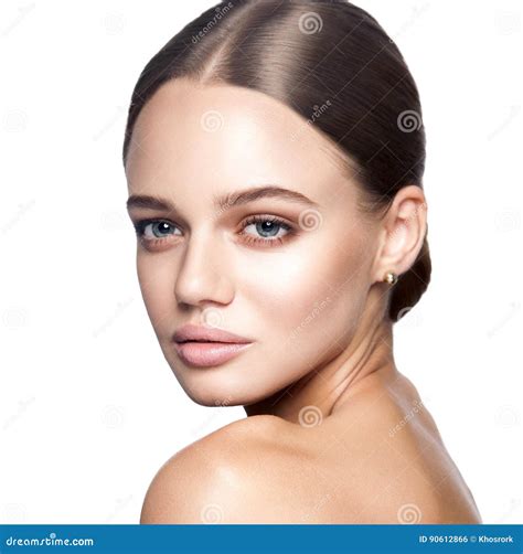 Calm Beauty. Portrait of Beautiful Young Blonde Woman with Nude Makeup