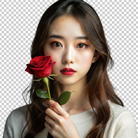 Premium PSD | Portrait of Asian woman with the rose