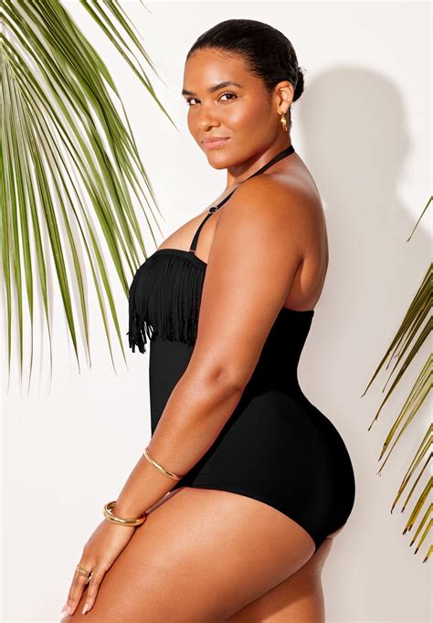 Everyday Fringe Bandeau One Piece Swimsuit, Black | Swimsuits For All