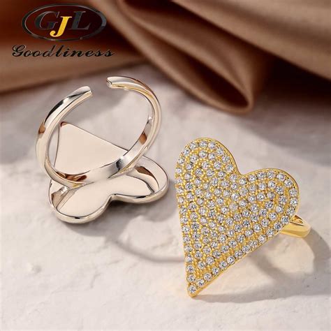 gold filled love heart shaped diamond ring  girlfriend jewelry