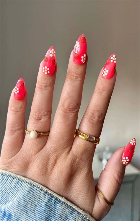 cute spring nail art inspirations floral strawberry nails
