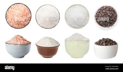 Set with different kinds of salt on white background. Banner design ...