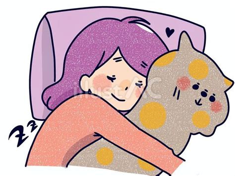 抱き枕を抱いて寝ている女性イラスト - No: 23944147｜無料イラスト・フリー素材なら「イラストAC」