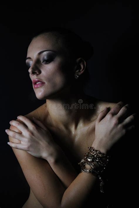 beautiful nacked girl model  wet body stock photo image