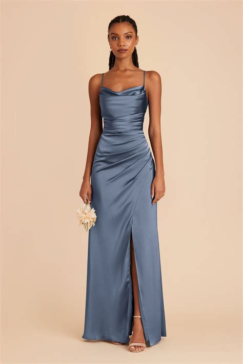 Lydia French Blue Cowl Neck Matte Satin Bridesmaid Dress | Birdy Grey