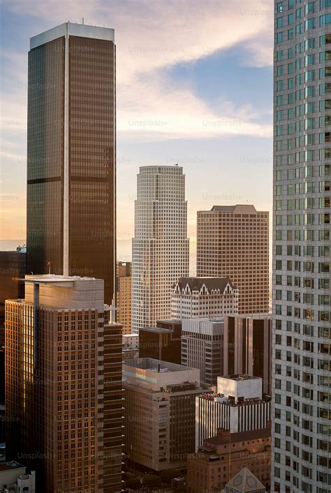 cityscape los angeles surrounded  buildings photo illuminated