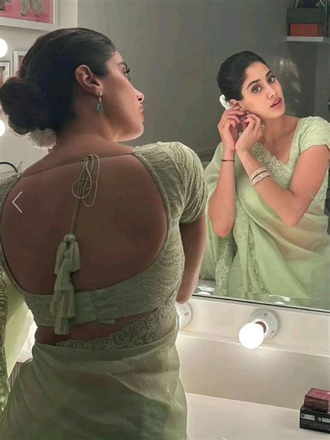 janhvi kapoor  pistachio green silk organza dori embroidered saree