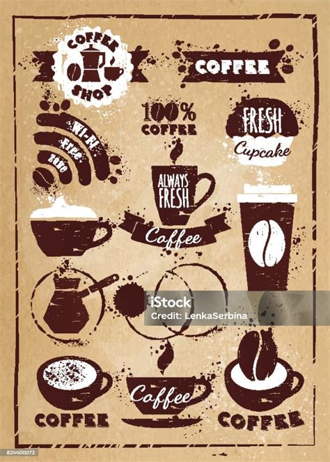vektor mengatur elemen desain kopi ilustrasi stok  gambar