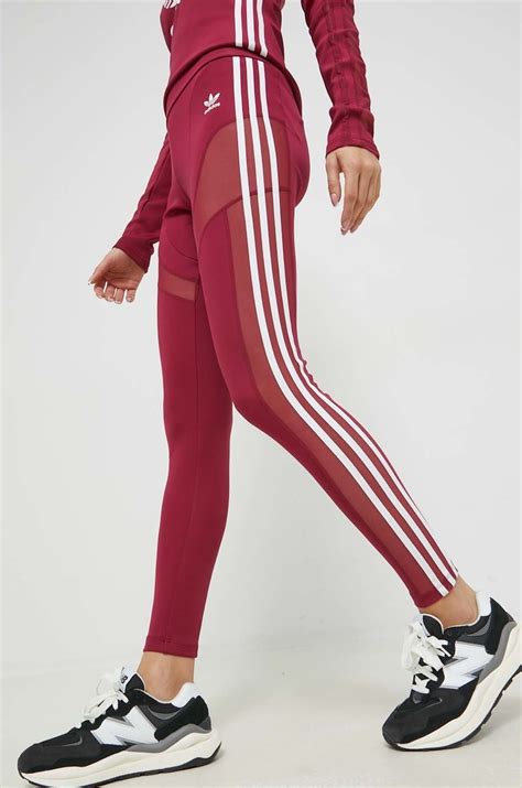 adidas Originals legginsy damskie kolor bordowy z aplikacją | Answear.com