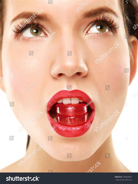 Woman Sucking Cute Sweet Candy Closeup Stock Photo (Edit Now) 190820957