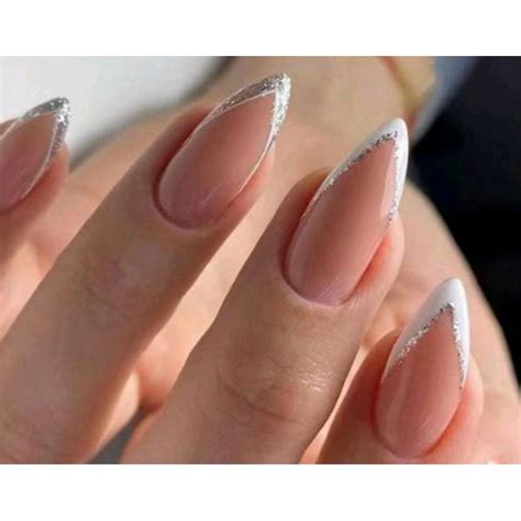 Unha Amendoada Decorada Com Glitter - Unhas Postiças Decoradas Francesinha Glitter Amendoada | Shopee Brasil