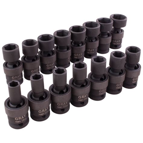 1/2" Dr. 15 Piece 6 Point Standard Metric Impact Universal Joint Socke ...