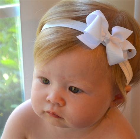 White Baby Bow Headband, Christmas, Baptism, Wedding, Baby Hair Bows ...