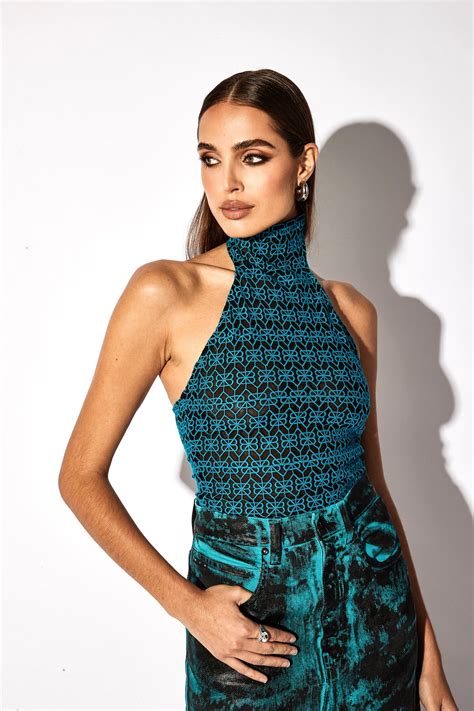 EMBROIDERED MOCK NECK BODYSUIT | TEAL