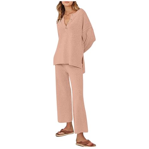 RQYYD Womens 2 Piece Lounge Sets Trendy Cozy Knit Slouchy Loungewear
