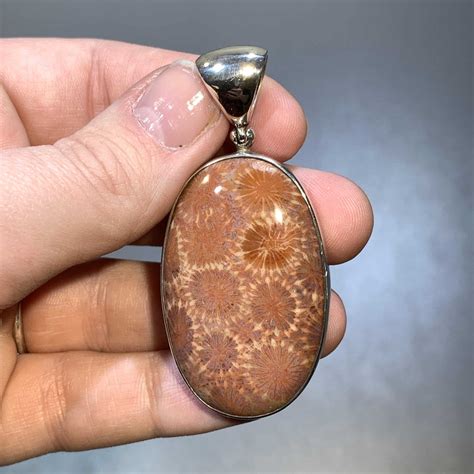 Coral (fossil) pendant for necklace 'pink daisies' healing crystal