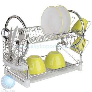 2 Tier Chrome Dish Drainer Plate Cutlery Cup Plates Holder Sink Drip ...