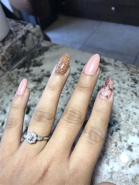Matte blush pink with rose gold glitter Foil flakes almond Nails ...