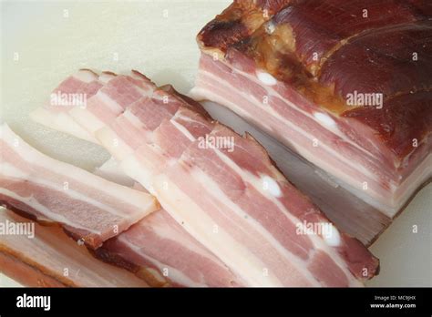 smoked bacon meat smoked bacon slices stock photo alamy