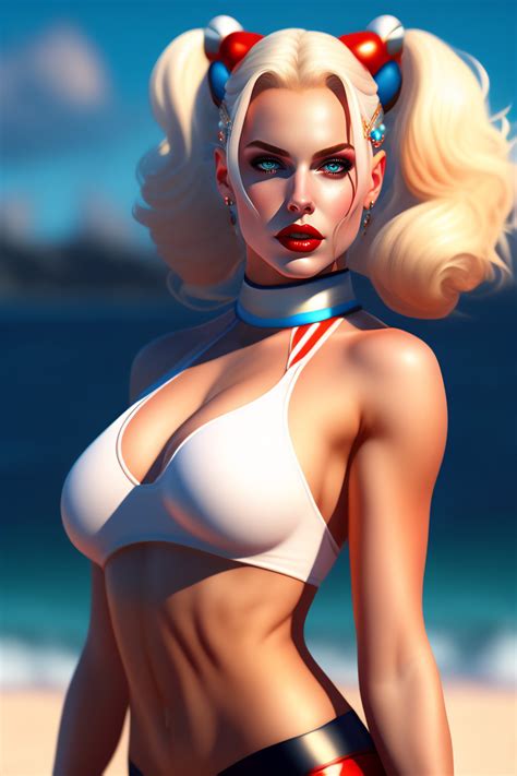 Lexica - Harley quinn, highly detailed, wearing a white bikini, big