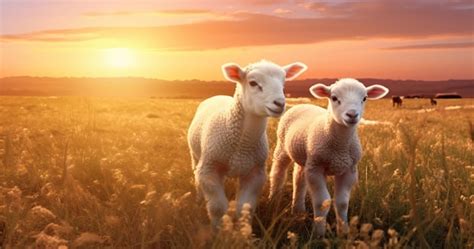 Premium AI Image | Sheep and Lamb in a field at sunset